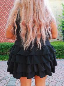 Enliva Obviously_ebony Plus Size White Cute Cake Ruffle Hem Tank Mini Dress, Black, Birthday Dresses For Women, Corset Dress For Women, For Apple Rounded Body Shape, For Body Shape, For Summer - Hitam - View 2