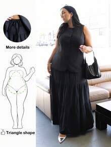 Truni Chân váy chữ A cạp chun rộng rãi, có viền xếp nếp cỡ lớn - màu đen - Xem 1