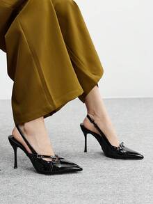 CUCCOO BIZCHIC 女士尖头搭扣设计时尚高跟鞋，适合日常穿着 - 黑色 - 查看 4