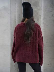 SAYEHFBABY Cardigan tricotat supradimensionat, cu umeri căzuți, cu nasturi, toamnă, drăguț, ținută stradală, festival, stil rustic, vintage, toamnă, Crăciun, serviciu, birou, seară, petrecere, elegant - Burgundia - Vizualizare 2