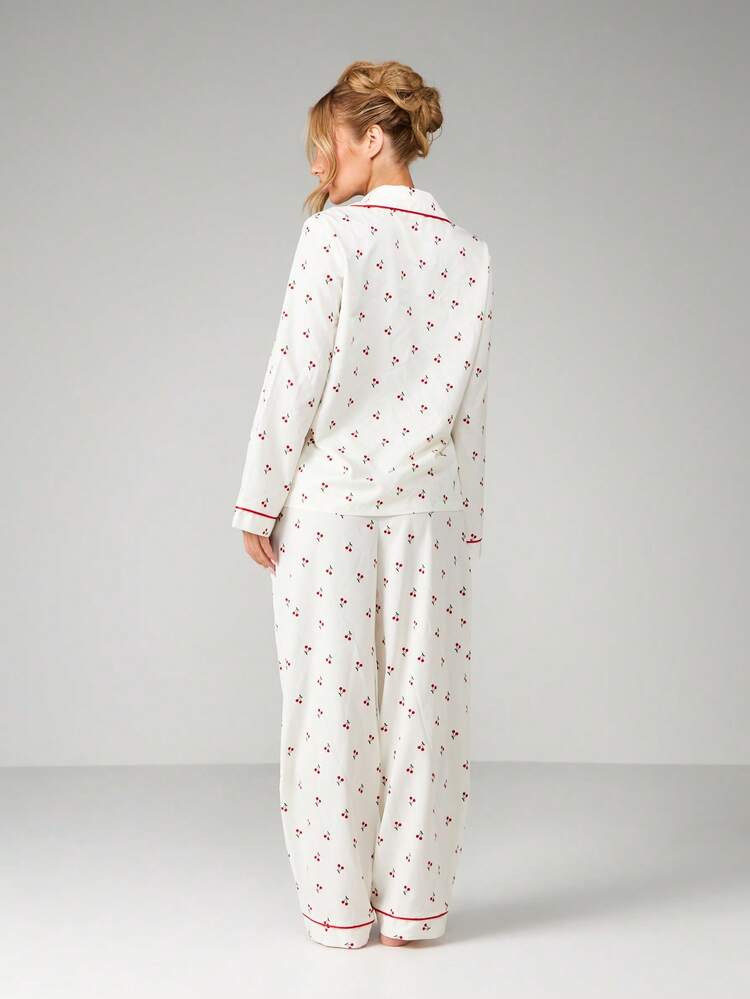 MISSGUIDED Ensemble pyjama à imprimé cerises et manches longues