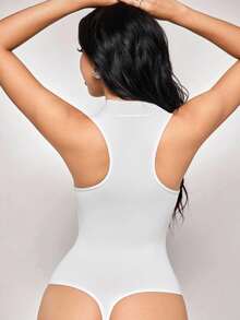 SHEIN 女士纯色无袖无缝紧身衣 - 白色 - 查看 2