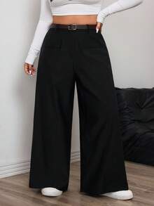 Hourglow Dollyholly86 Damen Loose Fit Gerade Bein Lässig Hose in Unifarbe für Sanduhrfigur, Große Größen - Schwarz - Übersicht 6