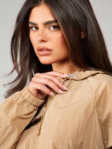 MISSGUIDED Active Semi Sheer Windbreaker Jacket With Hood Zip Up Long Sleeve Casual Outerwear For Women Fall Spring - Brown - View 6