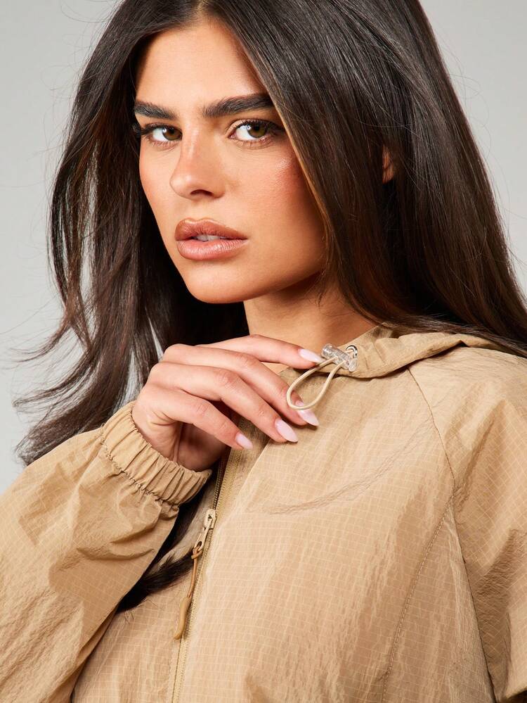 MISSGUIDED Active Semi Sheer Windbreaker Jacket With Hood Zip Up Long Sleeve Casual Outerwear For Women Fall Spring