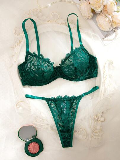 Seduluxe Verleidelijke Kanten Underwire BH Slipje Set Lingerie String Push Up view 8