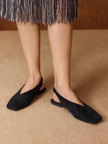 MOTF Giày bệt múa ballet hở gót cổ điển, giày lười, giày bệt mũi vuông thời trang, thoải mái, thanh lịch dành cho nữ, phù hợp cho mùa thu/đông và mọi mùa - màu đen - Xem 5