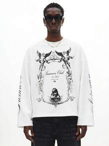 SUMWON Men T-Shirts,Printed Long Sleeve T-Shirt - Fresh White Design With Cool Racing Elements, Comfortable And Breathable, Perfect For Street Fashion And Everyday Casual Wear, Must-Have Fashion Item - White - View 6