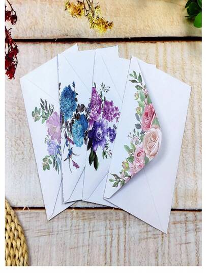 50pcs Elegant Minimalist Fresh White Envelopes With Peony, Wisteria, Fairy, And Rose Flower Patterns, High-End Cards, Postcards, School Invitation
