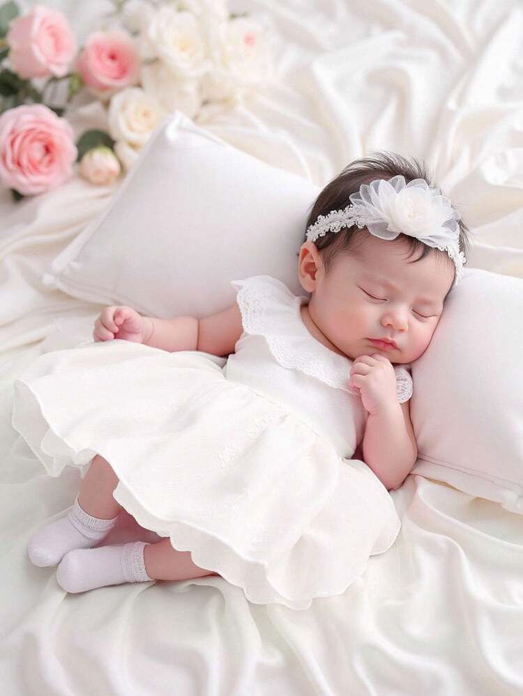 newborn white dress SHEIN Baby Girl Summer Elegant Mesh Lace Collar Sleeveless Lightweight Outfit For Wedding Guest 100-Day Celebration & Family Photos Cotton Jersey Fabric Knitted newborn baby baptism dress The Claudia Dress is Color:Basil Caribbean wisteria-classics-bedroom