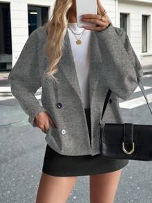 Pariaura Elegant Distinctive Loose Shoulder Lapel Double-Breasted Nylon Jacket, Autumn/Winter - Grey - View 5