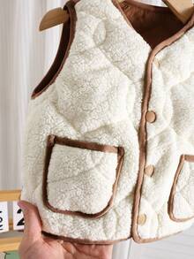 SHEIN Unisex Baby Casual All-Match Reversible Cotton Padded Vest Jacket, Suitable For Autumn/Winter Wear, Indoor And Outdoor Baby Coats - Khaki - View 6