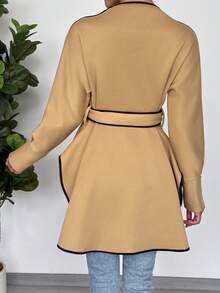 EMERY ROSE Camicia elegante oversize con colletto a contrasto di colore unito - Cachi - Visualizzare 2