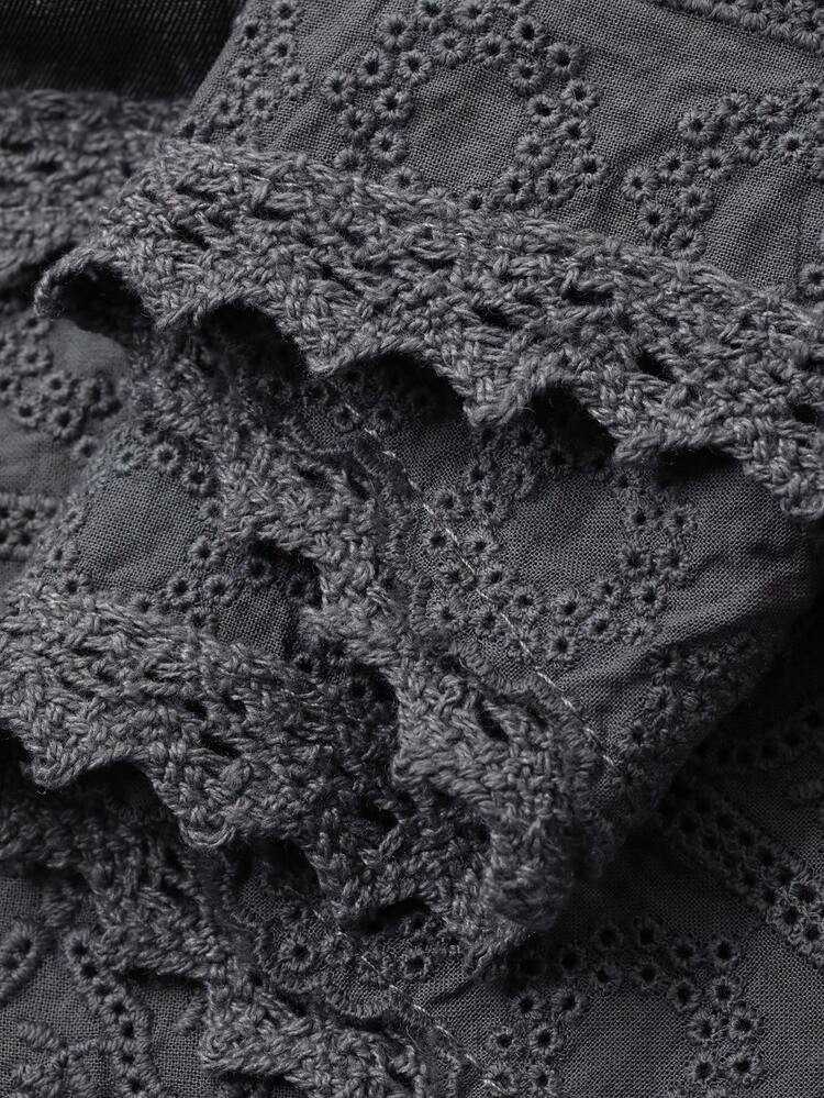 Patchwork Lace Ruched Tie Loose Pullover Long Sleeve Elegant Resort Blouse For Women, Spring/Autumn