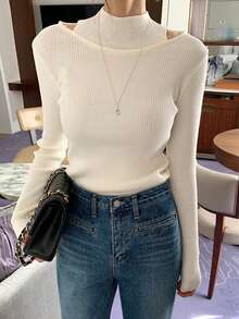 DAZY Pull col roulé blanc moulant 2 en 1 pour femmes - Blanc - Voir 5