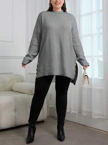 EURMUSE ÁO LEN VAI XẺO CỠ LỚN, ĐẸP MẮT, CỠ NGOÀI, CÓ VAI XẺO, CHO MÙA ĐÔNG - Màu xám đen - Xem 3