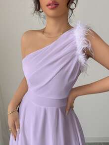 Modelyn Retro French Fairy Style One-Shoulder Dress - Purple - View 3