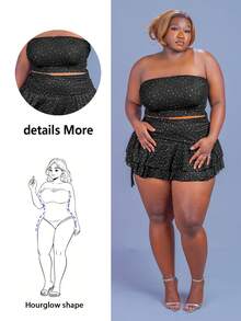CurvyTilda Plus Size Summer Long lanh Chi tiết Sequin Áo quây cho lễ hội âm nhạc ngoài trời - màu đen - Xem 1
