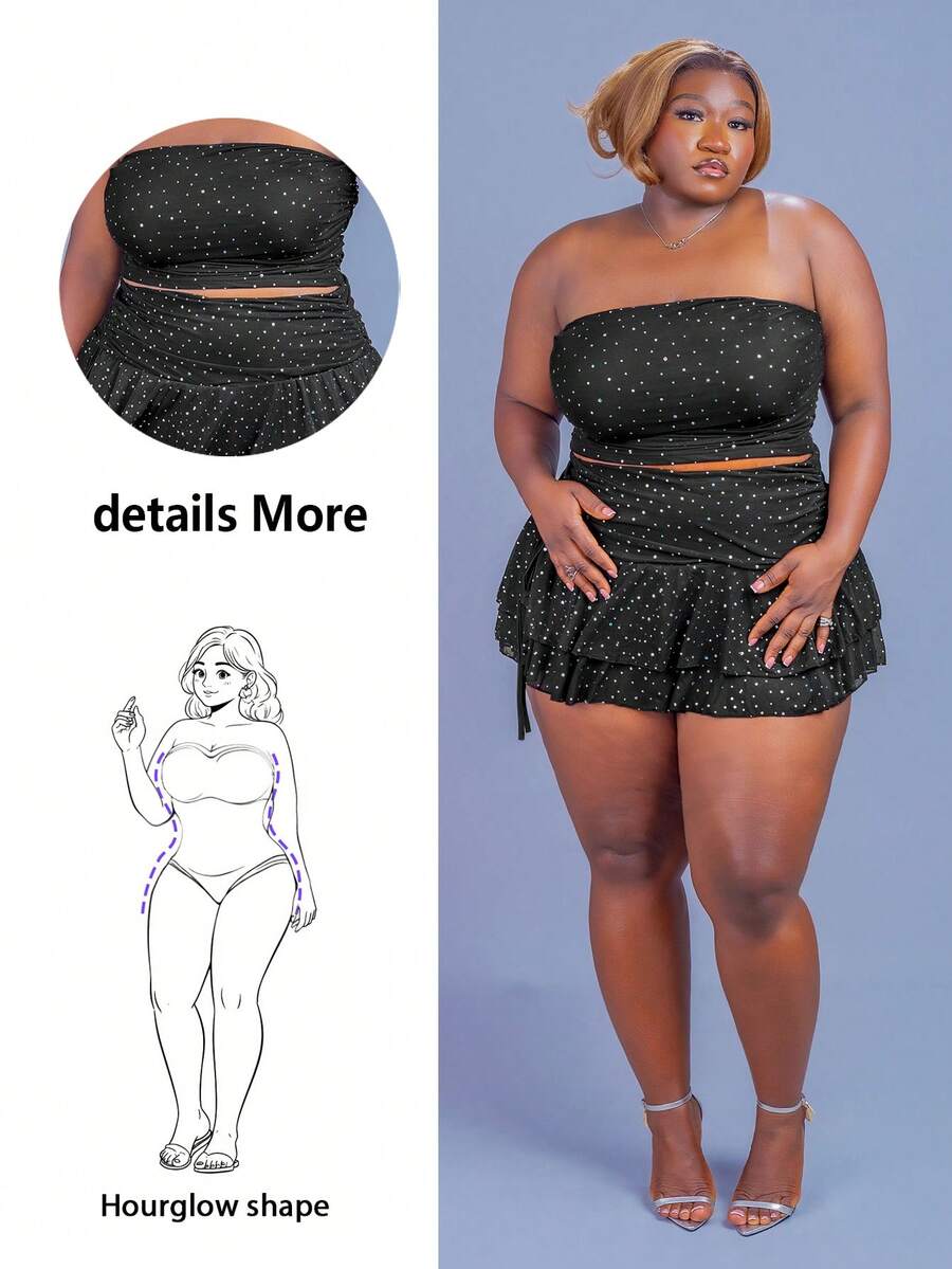 CurvyTilda Plus Size Summer Long lanh Chi tiết Sequin Áo quây cho lễ hội âm nhạc ngoài trời - màu đen - Xem 1