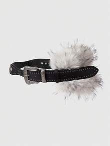 ROMWE Grunge Punk 1 chiếc thắt lưng đa năng làm từ da PU màu đen lông thú giả phong cách retro tối giản gợn sóng đính đinh tán - màu đen - Xem 2