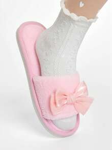ROMWE Kawaii Pantufas femininas com laço aberto, calçados confortáveis para uso interno, leves, antiderrapantes, adequados para primavera, outono e todas as estações - Rosa - Ver 4