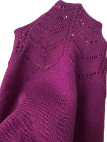 Chiquease Women Solid Color Crew Neck Long Sleeve Casual Blouse For New Year Clothes Purple Hot Pink - Bold Plum - View 5