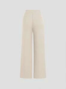 SHEIN Unity Women's Casual Straight Leg Suit Pants Apricot Long Plain Fabric With Zipper - Apricot - View 2