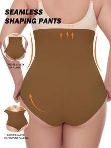Damen Shapewear Unterteil in Große Größen mit hoher Taille, einfarbig minimalistisch für den Alltag - Kaffeebraun - Übersicht 2