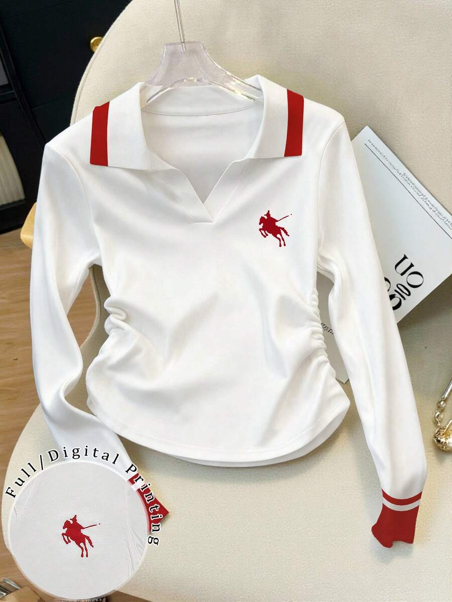 Resyla 优雅的Polo领女士长袖T恤，修身剪裁，适合通勤、办公或居家穿着。是情人节、新年以及馈赠亲友的理想之选。时尚潮流之选。 - 彩色 - 查看 1