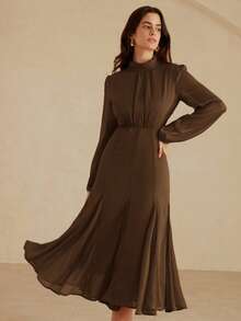 Revavyn Váy Maxi Chiffon Lụa Giả Sang Trọng, Thanh Lịch, Đơn Giản, Phong Cách Cung Điện Retro, Màu Trơn Cổ Điển, Cao Cấp, Thanh Lịch, Chân Váy Xòe Dáng Chữ A Ôm Sát, Cổ Cạp Sau Khóa Kéo Vô Hình, Thiết Kế Tay Phồng Cổ Lọ, Lớp Lót Thoải Mái, Thích Hợp Mặc Hàng Ngày, Hẹn Hò, Tiệc Tùng, Kỳ Nghỉ - Cà phê - Xem 6