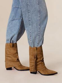 Styleloop Vintage Western Style Pointed Toe Chunky Heel Ankle Boots For Christmas - Brown - View 7