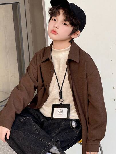 DAZY 男童纯色纽扣前开襟休闲长袖衬衫