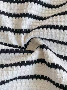 PrepCrw 2pcs Young Girls Elegant Black & White Striped Cardigan & Pleated Mini Skirt Set,Back-To-School,Autumn,Family Matching,Collegiate Casual Clothes Kids - Black and White - View 9