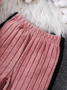 Conjunto deportivo casual para niña bebé con textura acanalada, bloques de color, volantes, empalme, cremallera y cuello alto - Rosa - Ver 3