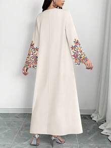 SHEIN Najma 女士彩色藤蔓图案数码印花V领长袖优雅阿拉伯风长连衣裙，春秋季