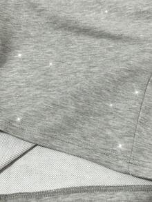 GlowEve CURVE GlowEve Damen Mode Große Größen Strass Dekor Hohe Taille Kordelzug Locker Gerade Bein Jogginghose, Herbst - Hellgrau - Übersicht 4