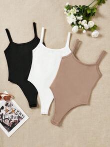 SHEIN EZwear 3件套休闲吊带连体衣，修身款，女士夏季 - 彩色 - 查看 9