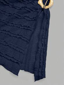 Sweetra Solid Color Flare Sleeve Slim Fit T-Shirt - Navy Blue - View 4