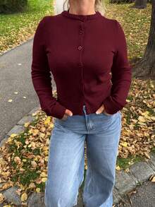 Jeta Ari Women's Elegant Solid Black Round Neck Button Front Long Sleeve Minimalist Fashion Versatile Sweater Top, Suitable For Christmas, Casual, Business, Daily Wear Autumn Winter Clothes For Women New Year Women's Clothes