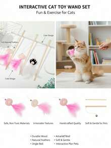 PETSIN Cute Funny Cat Toys - Cat Claw Shaped Teaser Wand With Feather, Bell And Wooden Stick - Multicolor - View 3