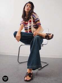 SHUZIA 宽楦女士高级油光PU咖啡色H型带凉鞋 - 大码奢华舒适街头风到游艇俱乐部必备单品，圣诞节情人节皆宜，宽楦设计 - 咖啡棕 - 查看 6