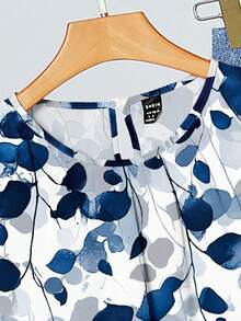 SHEIN Clasi 2 件女士蓝叶图案牛仔印花套装，舒适适合日常穿着 - 彩色 - 查看 3