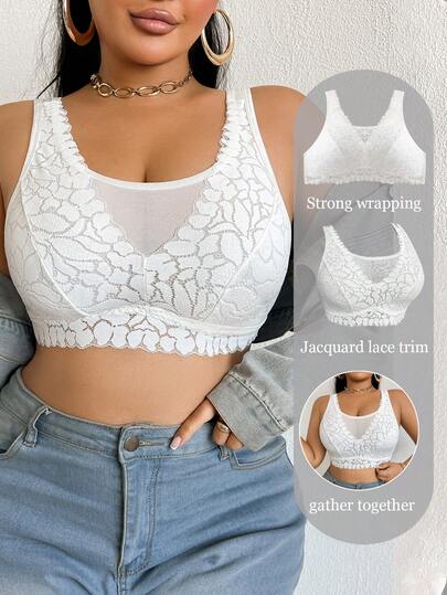 1pc Plus Size Lace Patchwork Wireless Bra