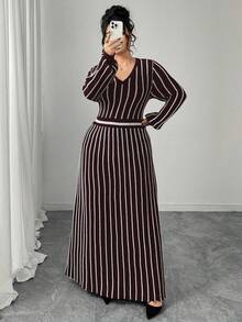 Modelyn Plus Size V-Neck Raglan Sleeve Lantern Sleeve Casual Knit Dress, Polar Fleece - Burgundy - View 7