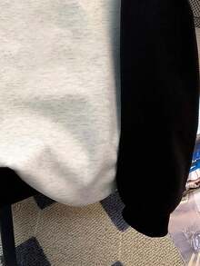 SHEIN 时尚休闲新款花卉拼接黑色撞色圆领卫衣 - 彩色 - 查看 4