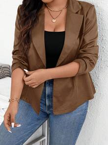 SHEIN Essnce Quần áo thu nữ cỡ lớn Phong cách Pháp mới Thời trang thường ngày Đi làm thanh lịch Quần áo công sở Quần áo trở lại trường Quần áo giáo viên Kinh doanh Trang phục chuyên nghiệp Trang phục tự hào Áo đen Quần yếm công sở thường ngày Plus Áo đi chơi Áo khoác đen - Lạc đà - Xem 4