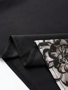 Franclia 女士春秋季休闲套装，约会装，通勤装 - 印花拼接衬衫和黑色阔腿裤两件套 - 彩色 - 查看 3