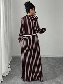 Modelyn Plus Size V-Neck Raglan Sleeve Lantern Sleeve Casual Knit Dress, Polar Fleece - Burgundy - View 2
