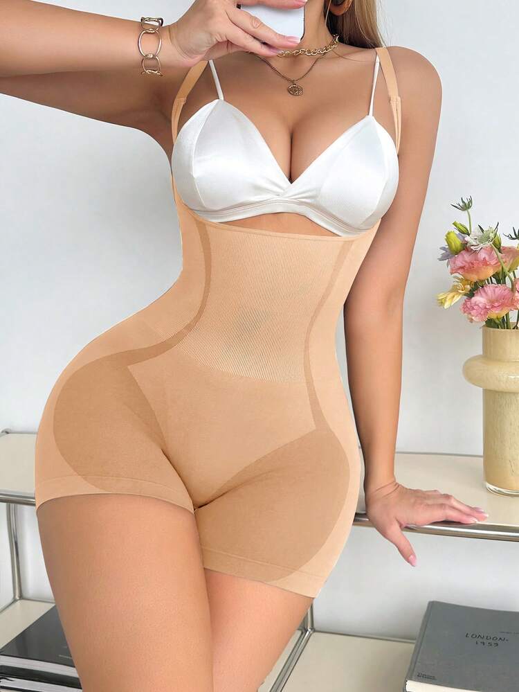 SHEIN 1pc Women's U-Shaped Open Chest Design Bodysuit - Apricot - View 6