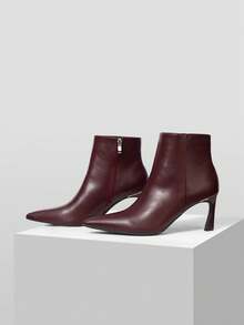 MOTF PREMIUM NUEVAS BOTAS DE TACÓN DE GATITO ELEGANTES PARA MUJER, BOTAS DE TOBILLO DE TUBO RECTO DE TACÓN ALTO DELGADO - Burdeos - Ver 4